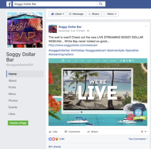 Soggy Dollar Bar Facebook launch of HD Webcam